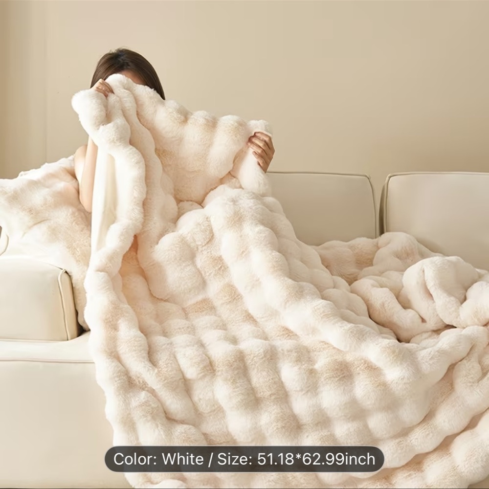 Temu Cream Faux Fur Blanket